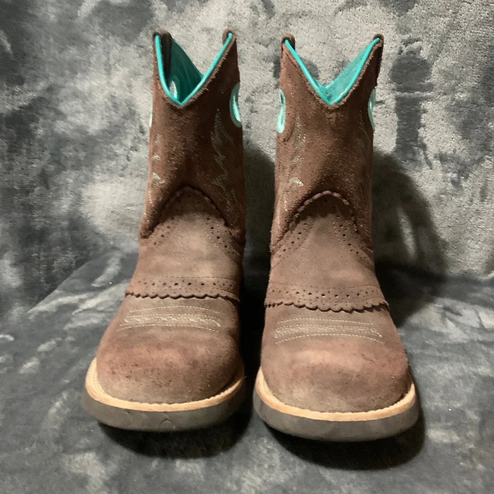 Ariat Western Boots Kids Size 2 10042537 Brown Turquoise Suede Cowgirl Rodeo